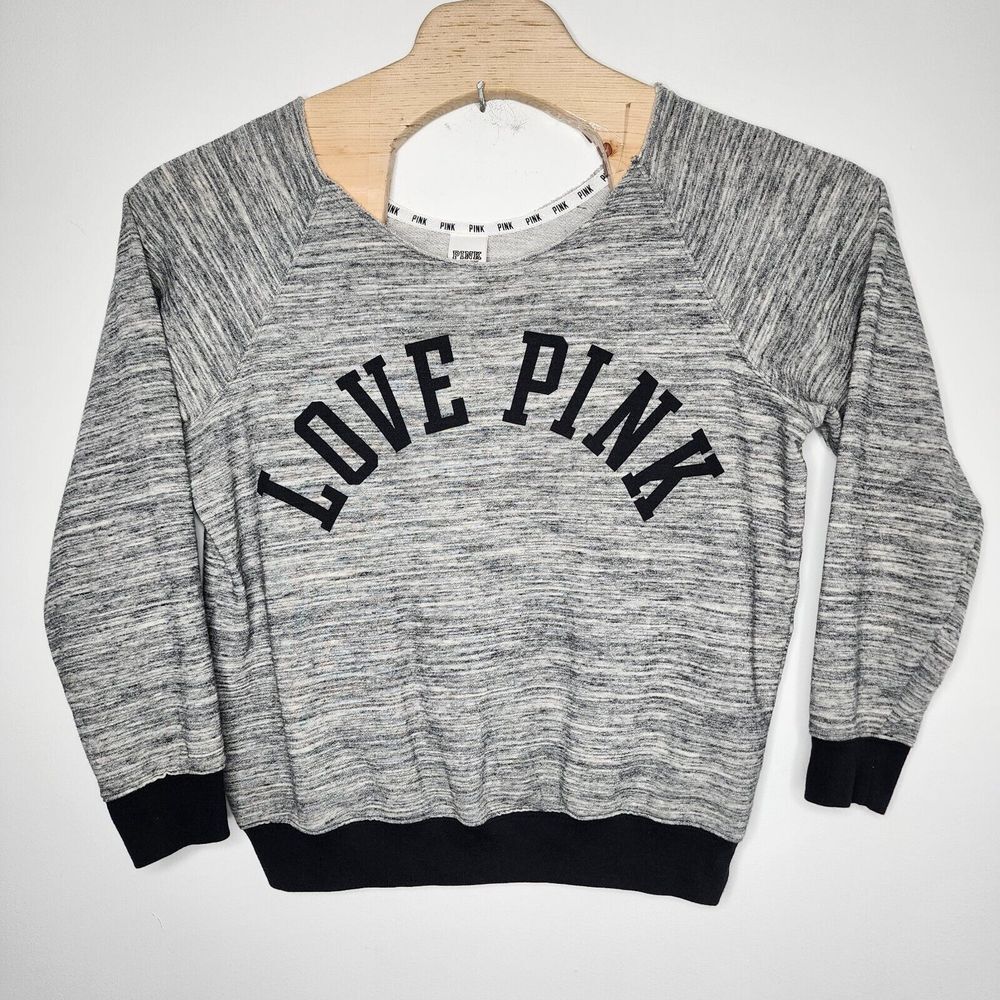 Victorias Secret Pink Sweatshirt Size L Black & Grey Pullover Sweater Women's